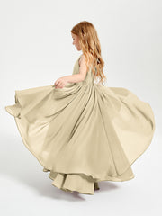 Abiti Damigella Junior In Chiffon Gonna Asimmetrica A Cascata Champagne