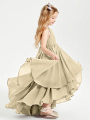 Abiti Damigella Junior In Chiffon Gonna Asimmetrica A Cascata Champagne