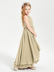 Abiti Damigella Junior In Chiffon Gonna Asimmetrica A Cascata Champagne