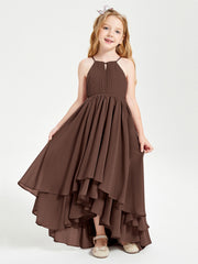 Abiti Damigella Junior In Chiffon Gonna Asimmetrica A Cascata Cioccolato