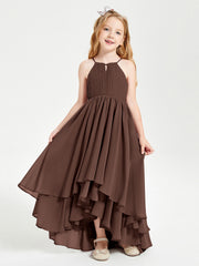 Abiti Damigella Junior In Chiffon Gonna Asimmetrica A Cascata Cioccolato