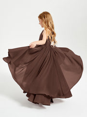 Abiti Damigella Junior In Chiffon Gonna Asimmetrica A Cascata Cioccolato