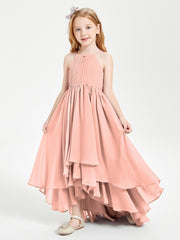 Abiti Damigella Junior In Chiffon Gonna Asimmetrica A Cascata Corallo