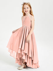 Abiti Damigella Junior In Chiffon Gonna Asimmetrica A Cascata Corallo