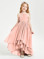 Abiti Damigella Junior In Chiffon Gonna Asimmetrica A Cascata Corallo