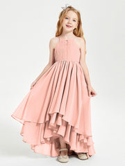 Abiti Damigella Junior In Chiffon Gonna Asimmetrica A Cascata Corallo