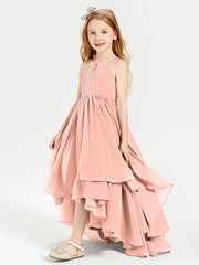 Abiti Damigella Junior In Chiffon Gonna Asimmetrica A Cascata Corallo