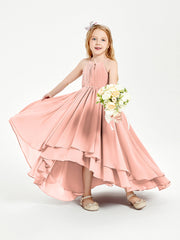 Abiti Damigella Junior In Chiffon Gonna Asimmetrica A Cascata Corallo