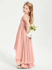 Abiti Damigella Junior In Chiffon Gonna Asimmetrica A Cascata Corallo