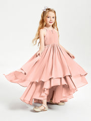 Abiti Damigella Junior In Chiffon Gonna Asimmetrica A Cascata Corallo