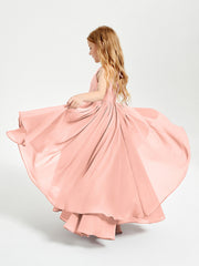 Abiti Damigella Junior In Chiffon Gonna Asimmetrica A Cascata Corallo