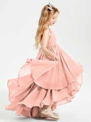 Abiti Damigella Junior In Chiffon Gonna Asimmetrica A Cascata Corallo