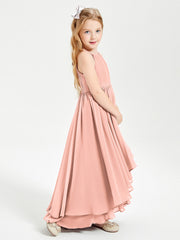 Abiti Damigella Junior In Chiffon Gonna Asimmetrica A Cascata Corallo