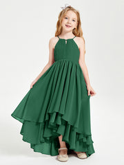 Abiti Damigella Junior In Chiffon Gonna Asimmetrica A Cascata Verde Scuro