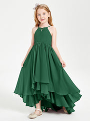 Abiti Damigella Junior In Chiffon Gonna Asimmetrica A Cascata Verde Scuro