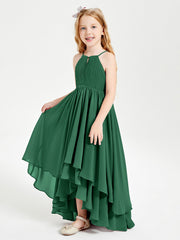 Abiti Damigella Junior In Chiffon Gonna Asimmetrica A Cascata Verde Scuro
