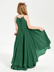 Abiti Damigella Junior In Chiffon Gonna Asimmetrica A Cascata Verde Scuro