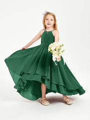Abiti Damigella Junior In Chiffon Gonna Asimmetrica A Cascata Verde Scuro