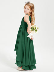 Abiti Damigella Junior In Chiffon Gonna Asimmetrica A Cascata Verde Scuro
