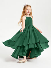 Abiti Damigella Junior In Chiffon Gonna Asimmetrica A Cascata Verde Scuro