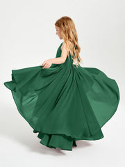 Abiti Damigella Junior In Chiffon Gonna Asimmetrica A Cascata Verde Scuro