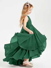Abiti Damigella Junior In Chiffon Gonna Asimmetrica A Cascata Verde Scuro