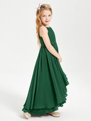 Abiti Damigella Junior In Chiffon Gonna Asimmetrica A Cascata Verde Scuro