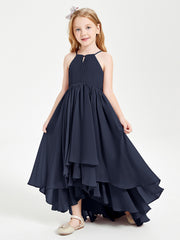 Abiti Damigella Junior In Chiffon Gonna Asimmetrica A Cascata Blu Scuro