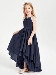 Abiti Damigella Junior In Chiffon Gonna Asimmetrica A Cascata Blu Scuro