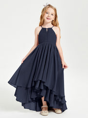 Abiti Damigella Junior In Chiffon Gonna Asimmetrica A Cascata Blu Scuro