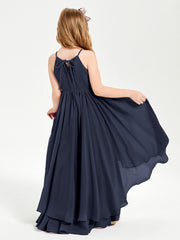 Abiti Damigella Junior In Chiffon Gonna Asimmetrica A Cascata Blu Scuro