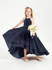 Abiti Damigella Junior In Chiffon Gonna Asimmetrica A Cascata Blu Scuro