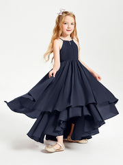 Abiti Damigella Junior In Chiffon Gonna Asimmetrica A Cascata Blu Scuro