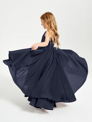 Abiti Damigella Junior In Chiffon Gonna Asimmetrica A Cascata Blu Scuro