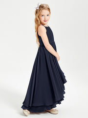 Abiti Damigella Junior In Chiffon Gonna Asimmetrica A Cascata Blu Scuro