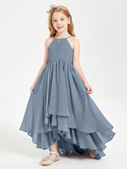 Abiti Damigella Junior In Chiffon Gonna Asimmetrica A Cascata Azzurro Polvere