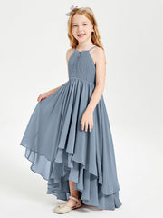 Abiti Damigella Junior In Chiffon Gonna Asimmetrica A Cascata Azzurro Polvere