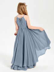 Abiti Damigella Junior In Chiffon Gonna Asimmetrica A Cascata Azzurro Polvere