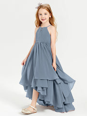 Abiti Damigella Junior In Chiffon Gonna Asimmetrica A Cascata Azzurro Polvere