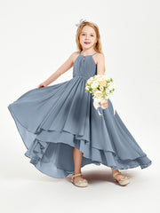 Abiti Damigella Junior In Chiffon Gonna Asimmetrica A Cascata Azzurro Polvere