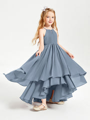 Abiti Damigella Junior In Chiffon Gonna Asimmetrica A Cascata Azzurro Polvere