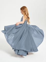 Abiti Damigella Junior In Chiffon Gonna Asimmetrica A Cascata Azzurro Polvere
