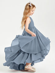 Abiti Damigella Junior In Chiffon Gonna Asimmetrica A Cascata Azzurro Polvere