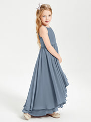 Abiti Damigella Junior In Chiffon Gonna Asimmetrica A Cascata Azzurro Polvere
