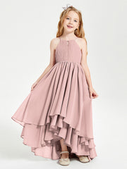 Abiti Damigella Junior In Chiffon Gonna Asimmetrica A Cascata Rosa Polvere