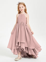 Abiti Damigella Junior In Chiffon Gonna Asimmetrica A Cascata Rosa Polvere