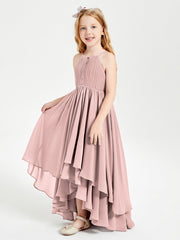 Abiti Damigella Junior In Chiffon Gonna Asimmetrica A Cascata Rosa Polvere
