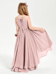 Abiti Damigella Junior In Chiffon Gonna Asimmetrica A Cascata Rosa Polvere