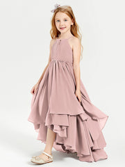 Abiti Damigella Junior In Chiffon Gonna Asimmetrica A Cascata Rosa Polvere