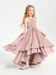 Abiti Damigella Junior In Chiffon Gonna Asimmetrica A Cascata Rosa Polvere